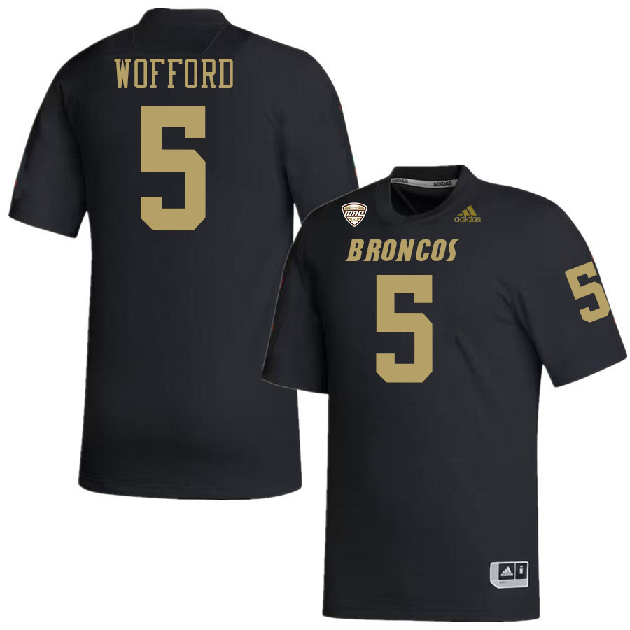 #5 Aaron Wofford Western Michigan Broncos College Football Jerseys Stitched-Black